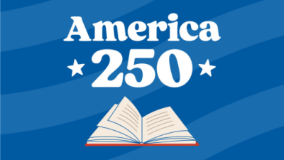 The words America 250 and an open book